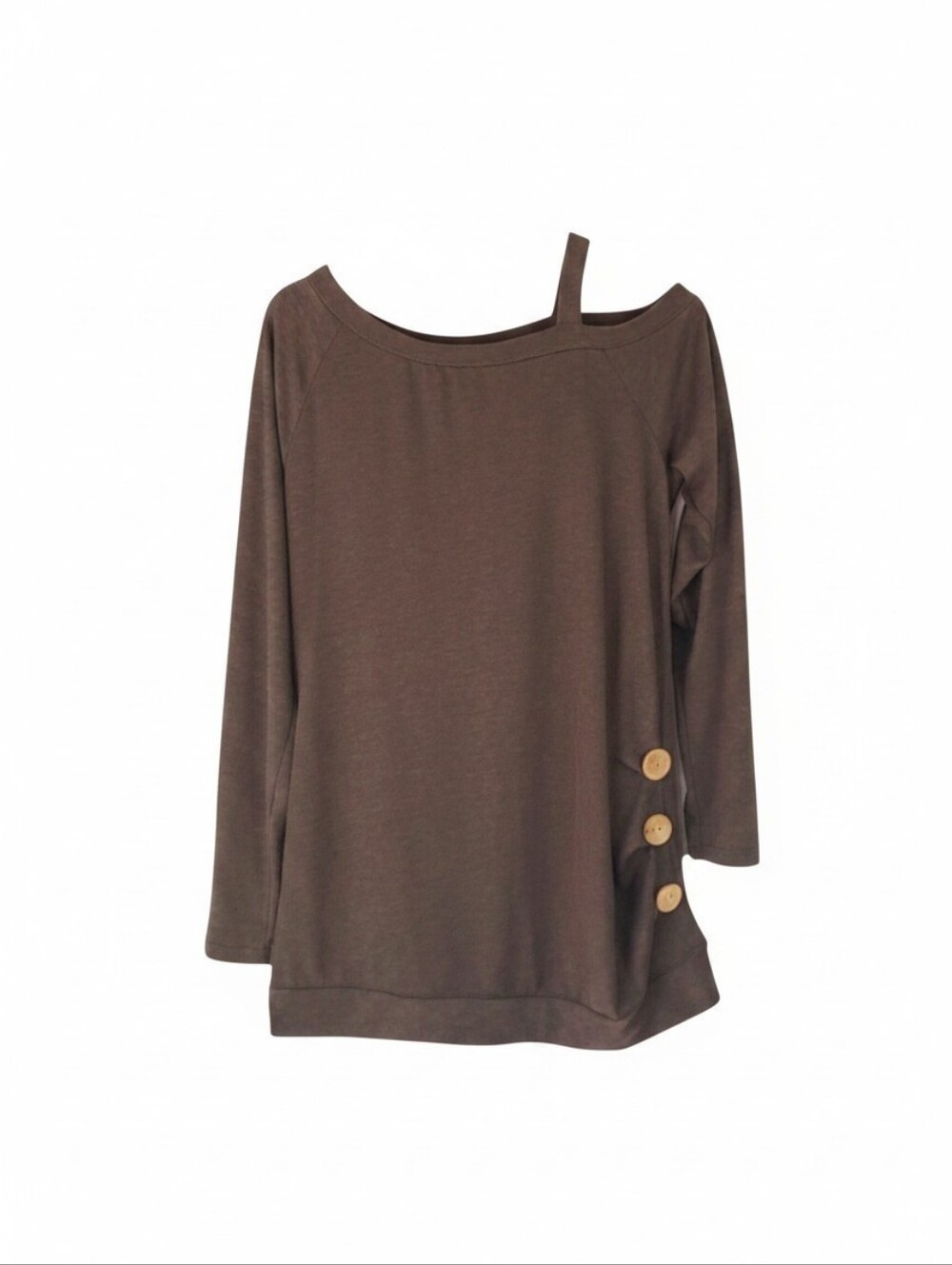 Vintage Cutout Shoulder Wood Button Detail Top in Brown, Size M